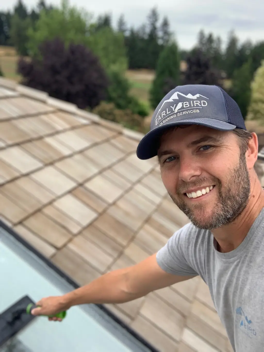 Luke Day hard at work cleaning a skylight